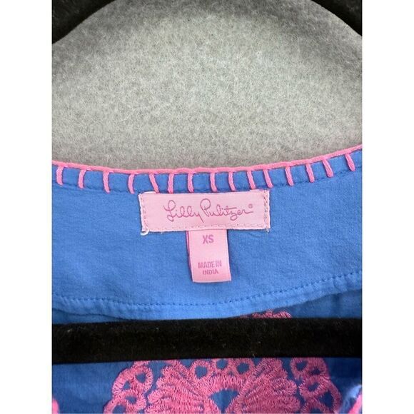 Lilly Pulitzer Womens Blue Split Neck Embroidered 3/4 Sleeve Cover-up Dress XS - Picture 3 of 9